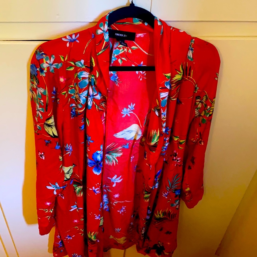 Red floral duster Forever 21 0X